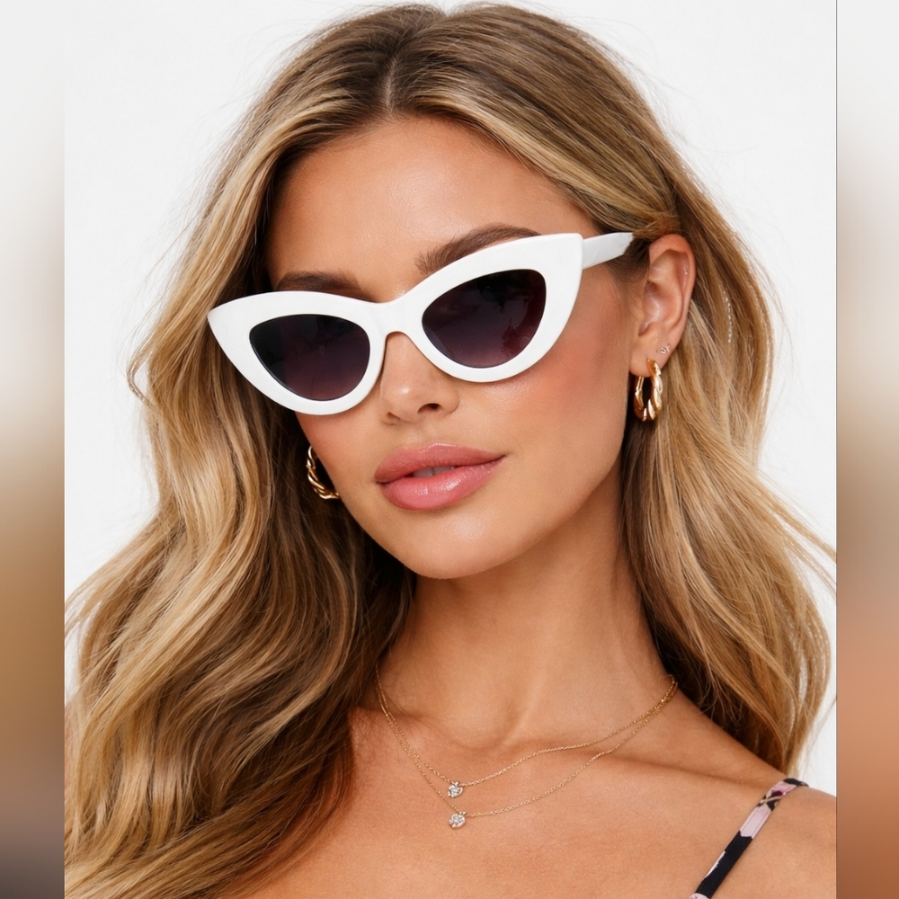 Miu Miu White Cat-Eye Sunglasses with Dark Lenses